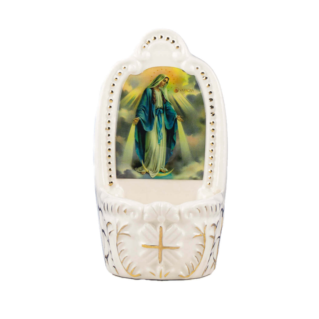 Pila agua cerámica 13 cm - Virgen Medalla Milagrosa