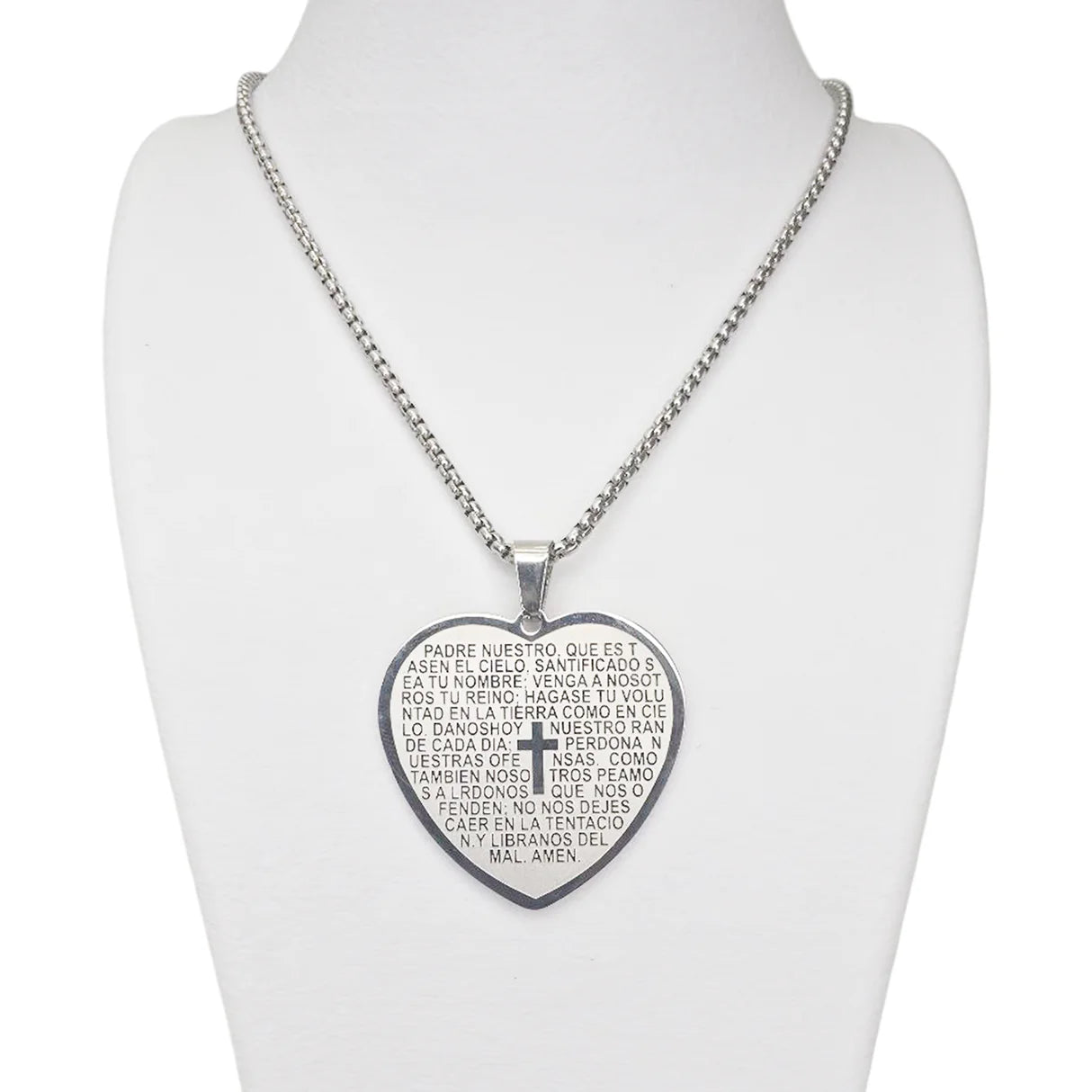 Collar Padre Nuestro Corazón (Acero Plateada)