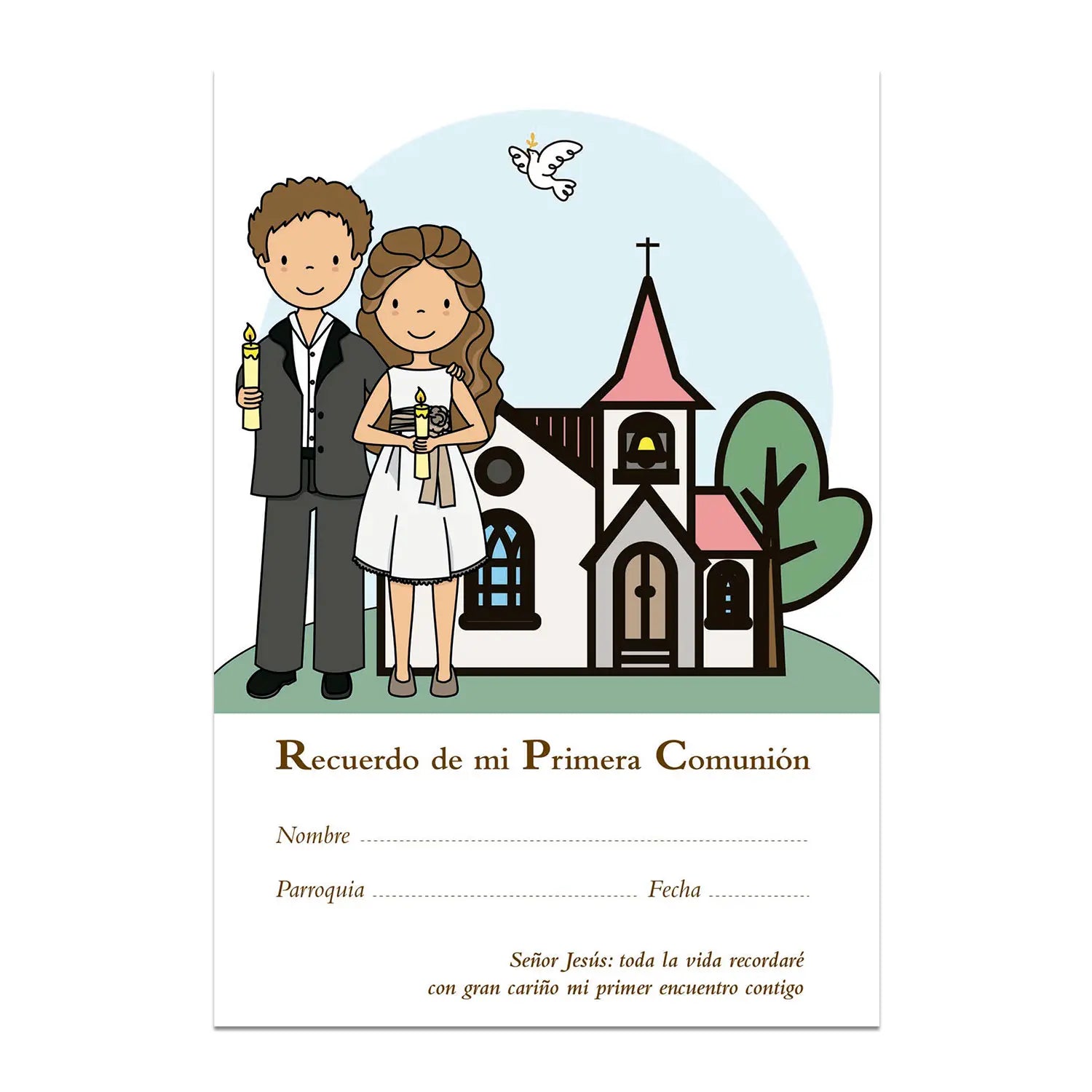 Pergamino Recuerdo de mi Primera comunión Niño-Niña SAN PABLO