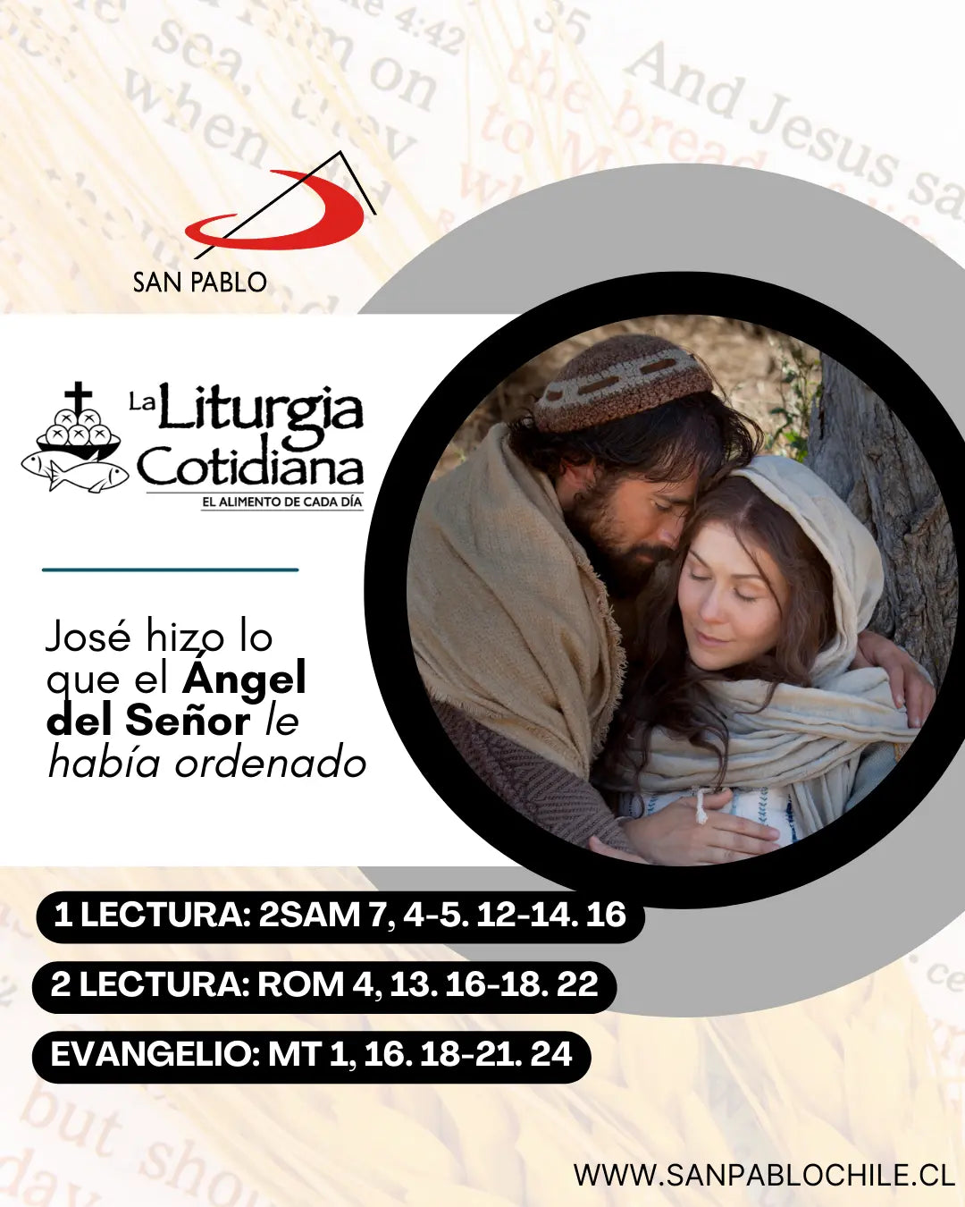 19 de marzo: SAN JOSÉ, ESPOSO DE LA VIRGEN MARÍA (S). Blanco.