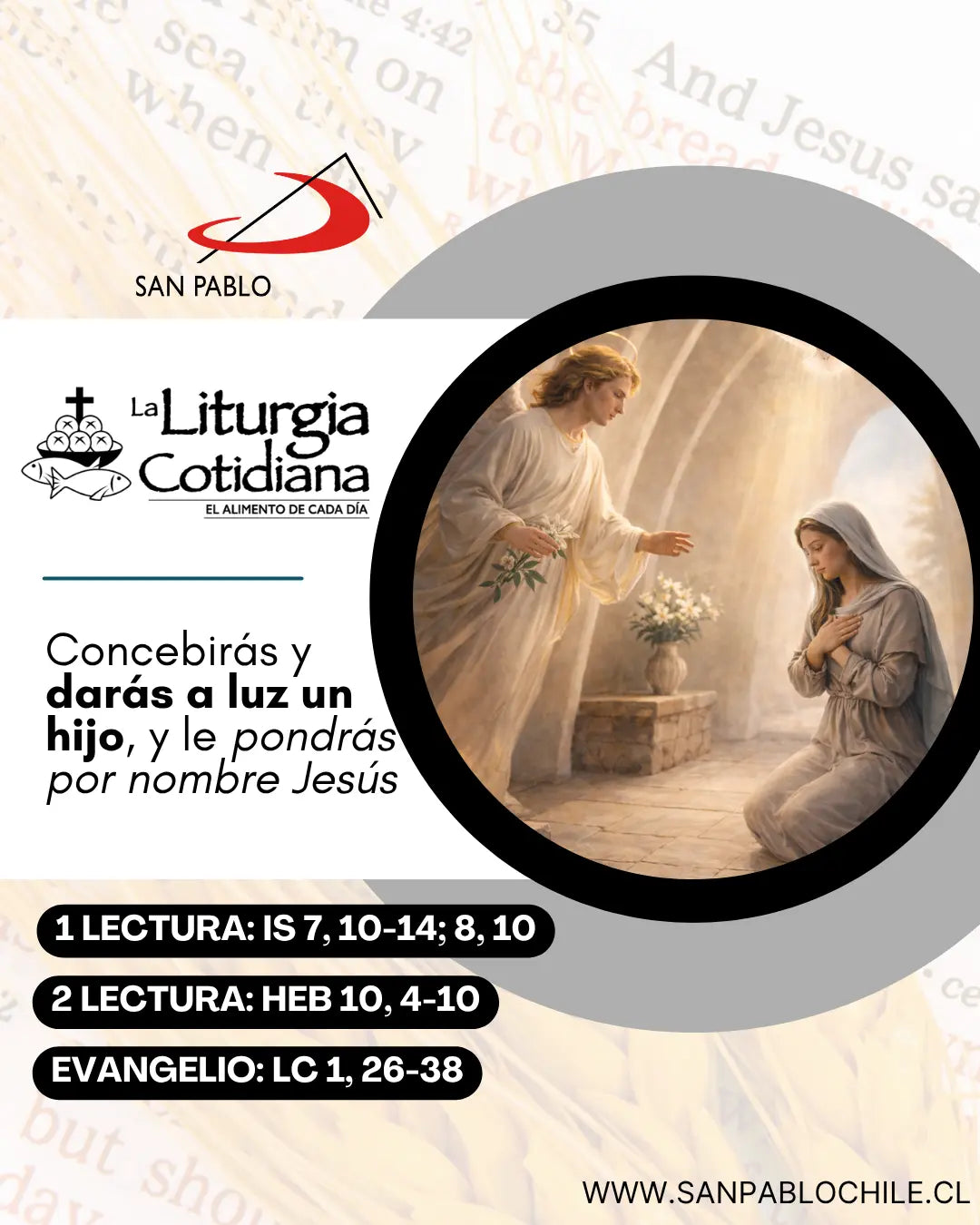 25 de marzo: LA ANUNCIACIÓN DEL SEÑOR (S). Blanco.