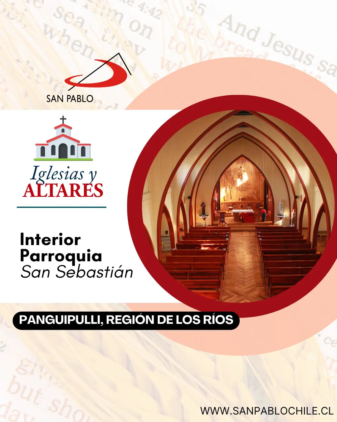 Interior Parroquia San Sebastián, Panguipulli, Región de Los Ríos
