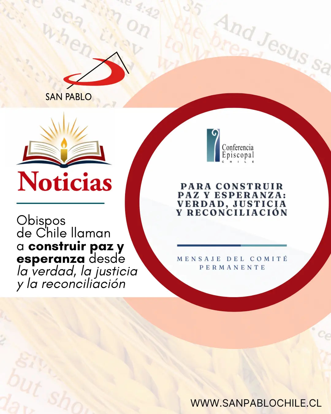 Obispos de Chile llaman a construir paz y esperanza desde la verdad, la justicia y la reconciliación