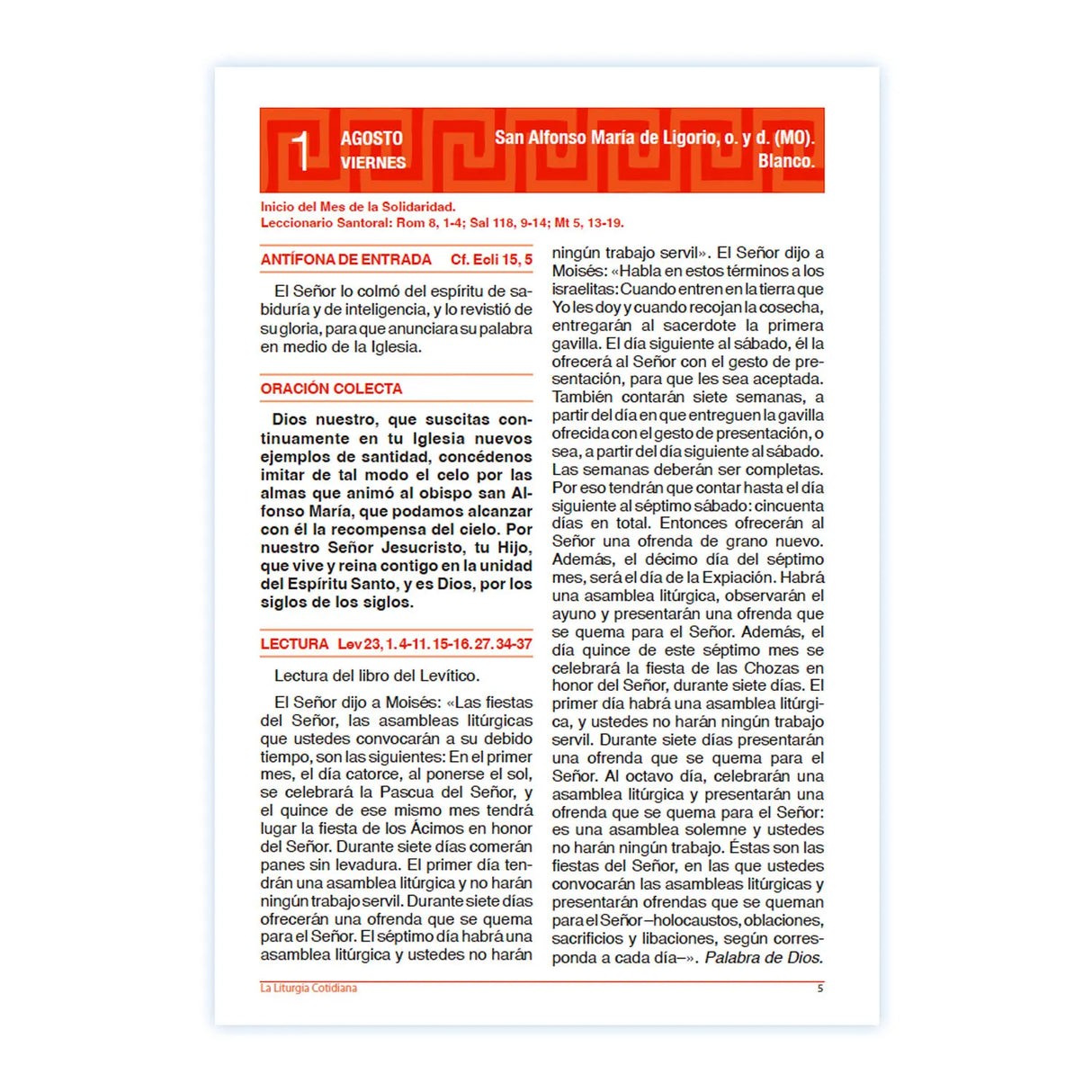 La Liturgia Cotidiana de agosto 2025