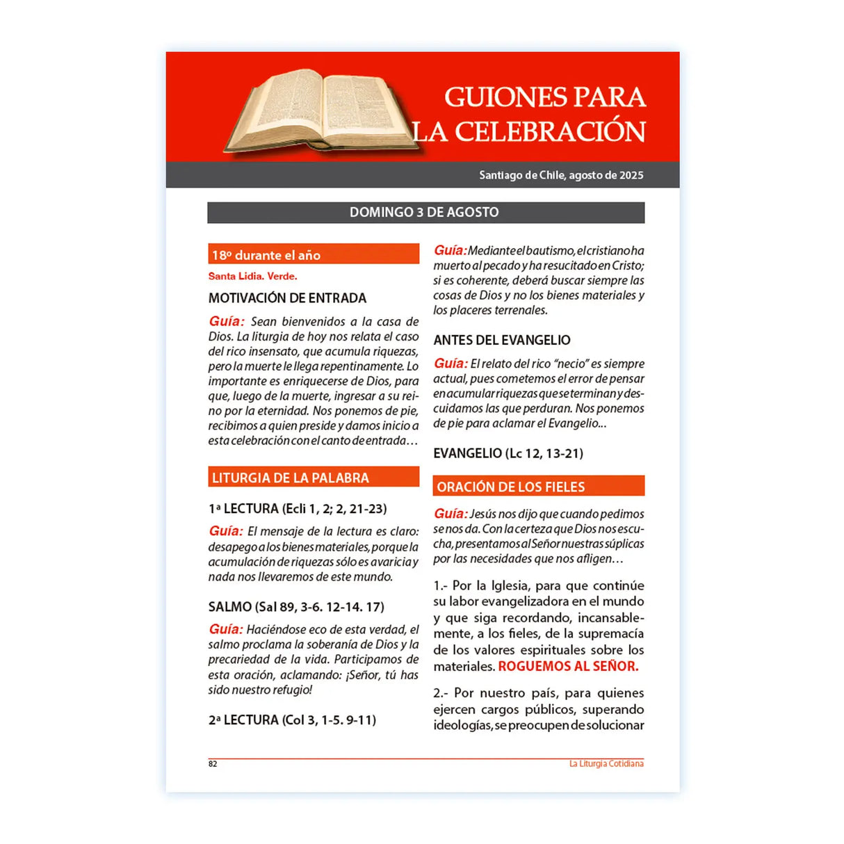 La Liturgia Cotidiana de agosto 2025
