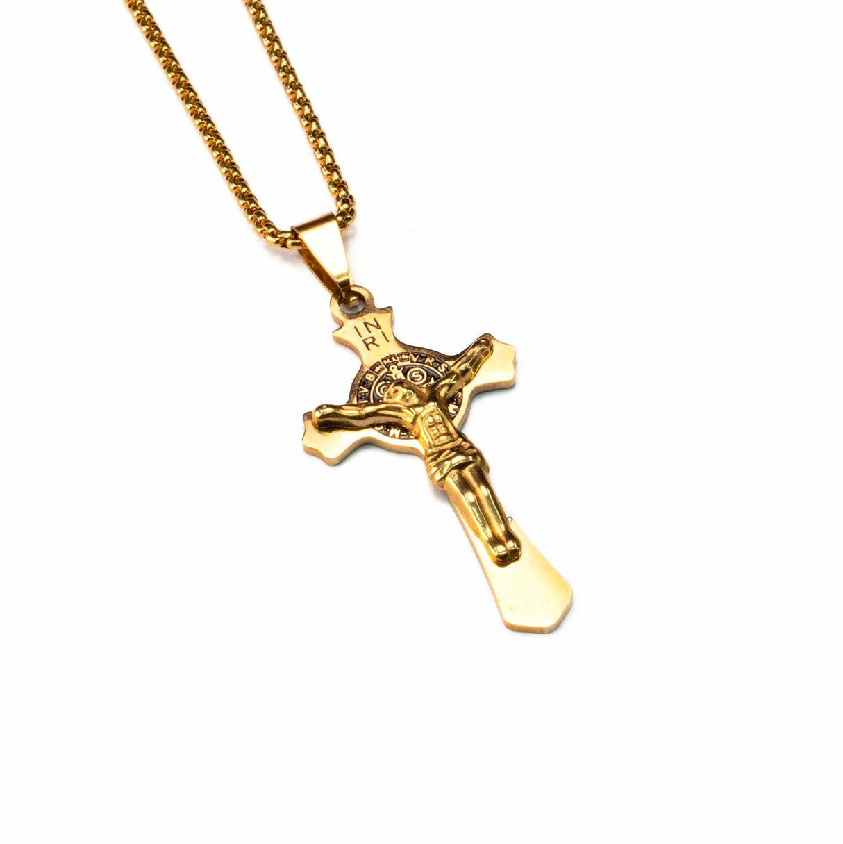 Crucifijo y Cadena Acero Dorado