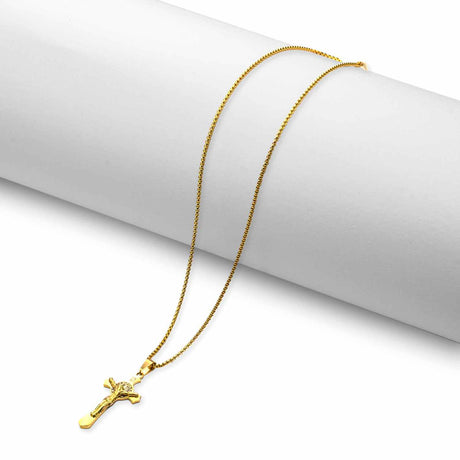 Crucifijo y Cadena Acero Dorado