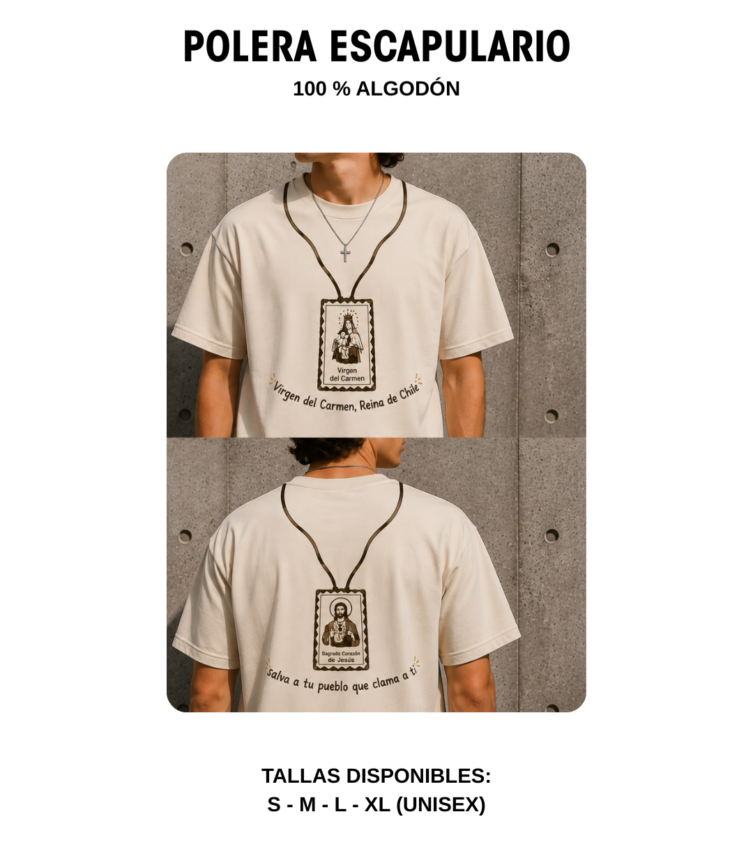 Polera Escapulario Talla M - 100% algodón - 100 años de su coronación