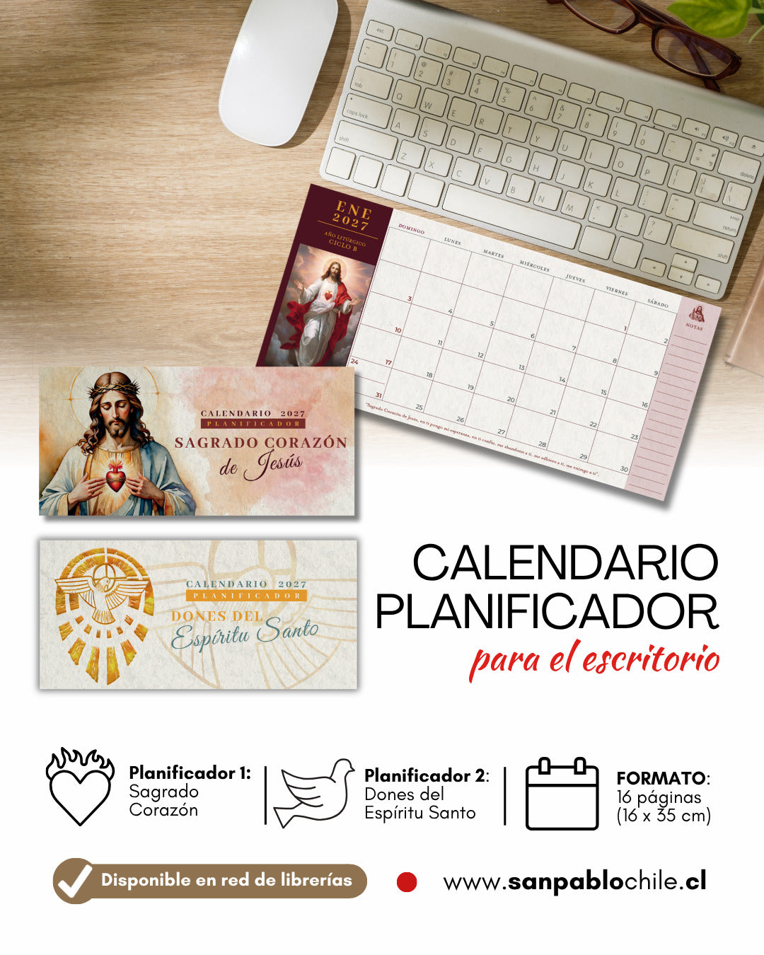 Calendario Planificador Sagrado Corazón 2027 (Para Escritorio)